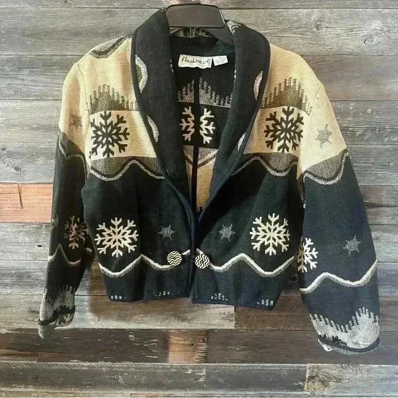 Flashback Vintage Bolero Jacket Southwestern Look Size Small Taupe and Brown - Picture 1 of 6